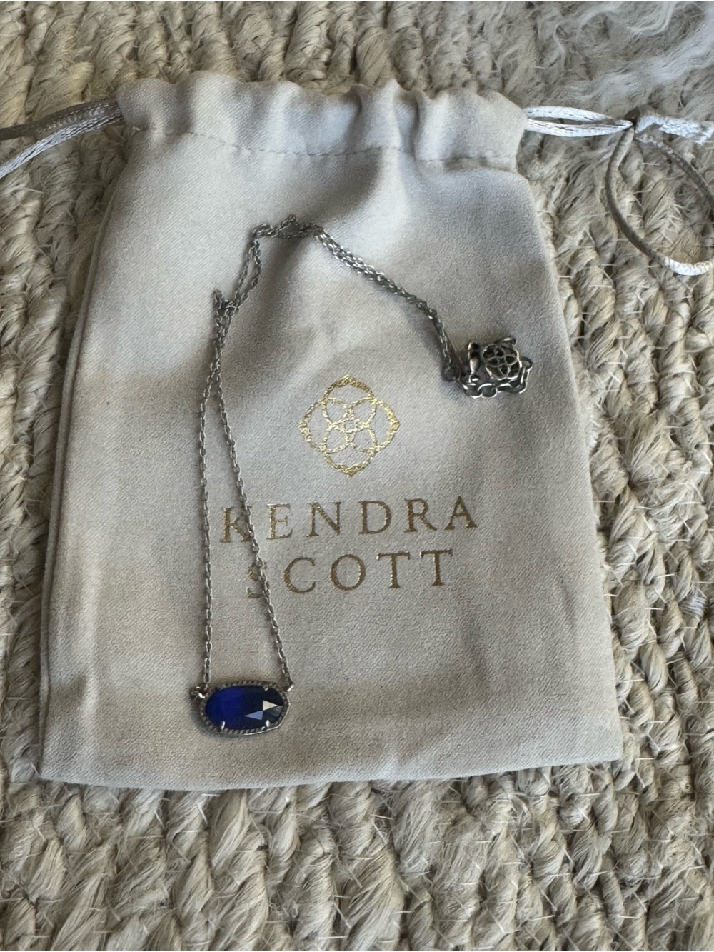 Kendra Scott Elisa Silver Cobalt Blue Pendant Necklace with Pouch
